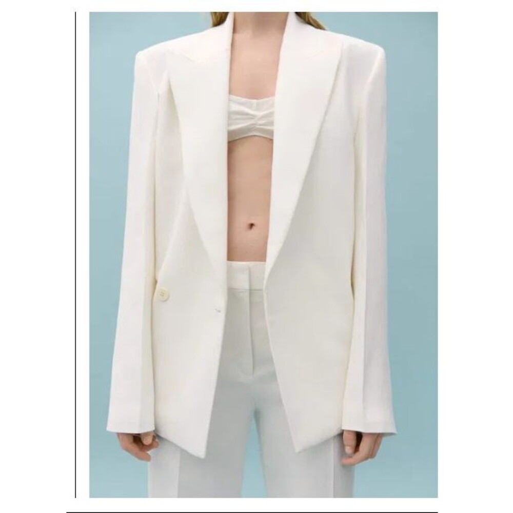 VICTORIA BECKHAM MANGO Linen Blend Belted Blazer Jacket White Off White Womens S